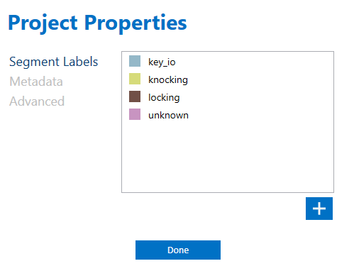 SensiML Data Studio User Interface Project Properties