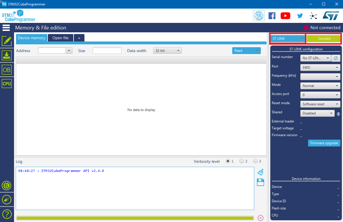 STM32 Cube Programmer Connection