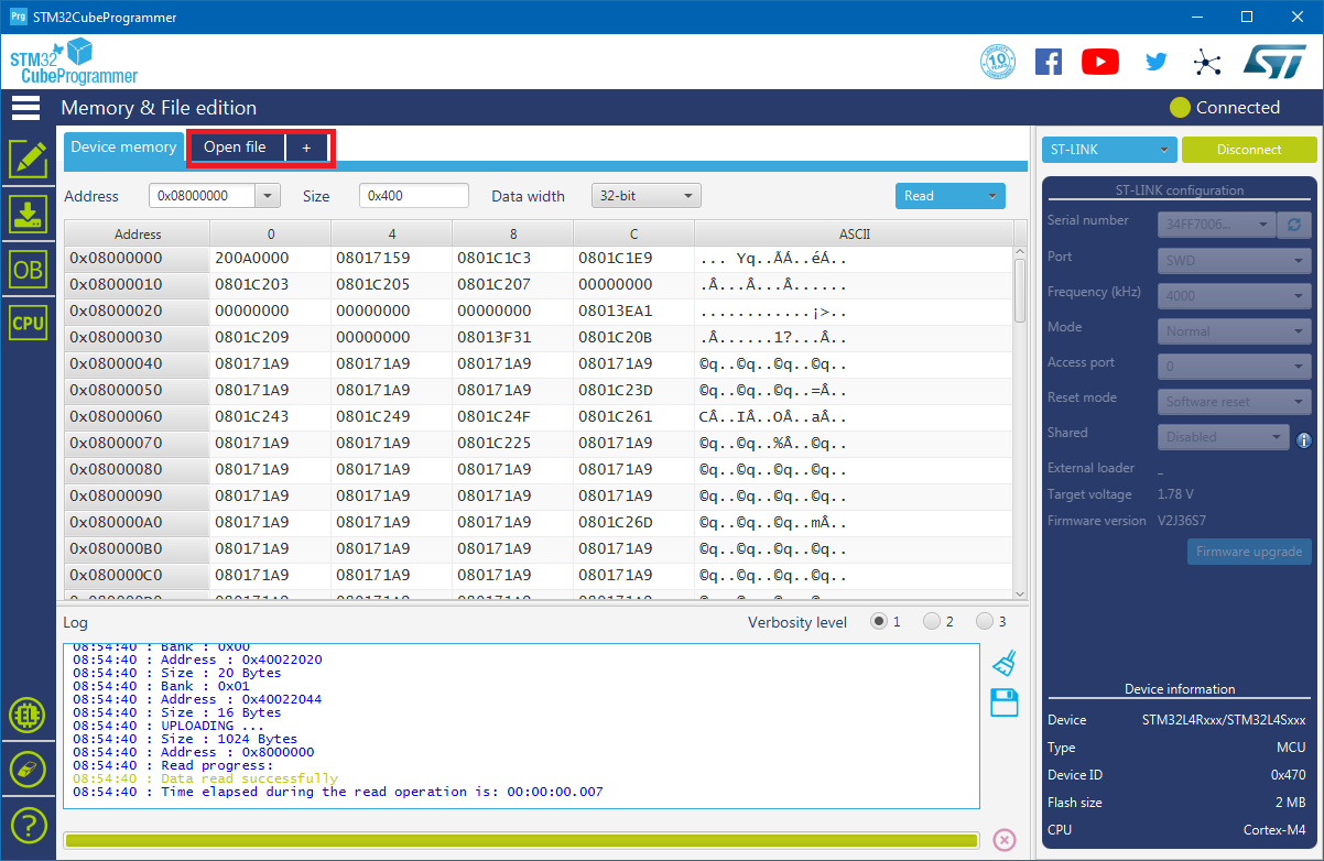 STM32 Cube Programmer Open File