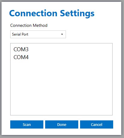 SensiML DCL User Interface Device Connection Settings