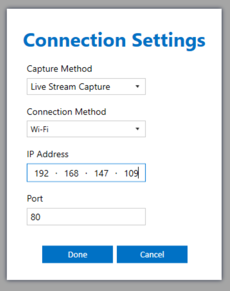 DCL Connection Settings Screen