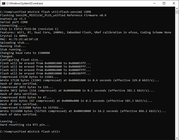 SensiML M5StickC PLUS flash output