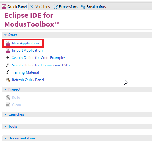 ModusToolbox Create new Application